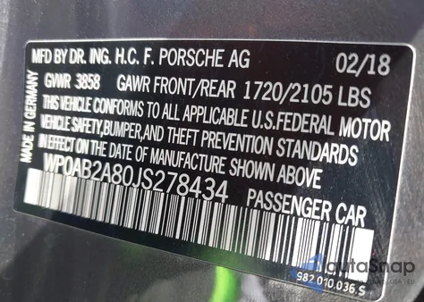 2018 Porsche 718 Cayman Gts from USA, damaged, VIN WP0AB2A80JS278434